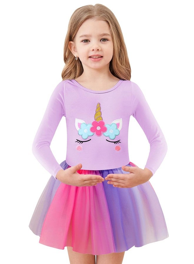 EQSJIU Ballerina Outfit for Girls 4-5 Kids Girls Classic Adorable Cotton Lavender Purple Unicorn Long Sleeve Leotard Dance Ballet Dress 4t 5t - Image 1